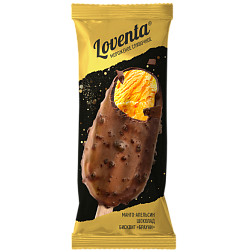 "LOVENTA" creamy mango-orange ice cream with brownie pieces